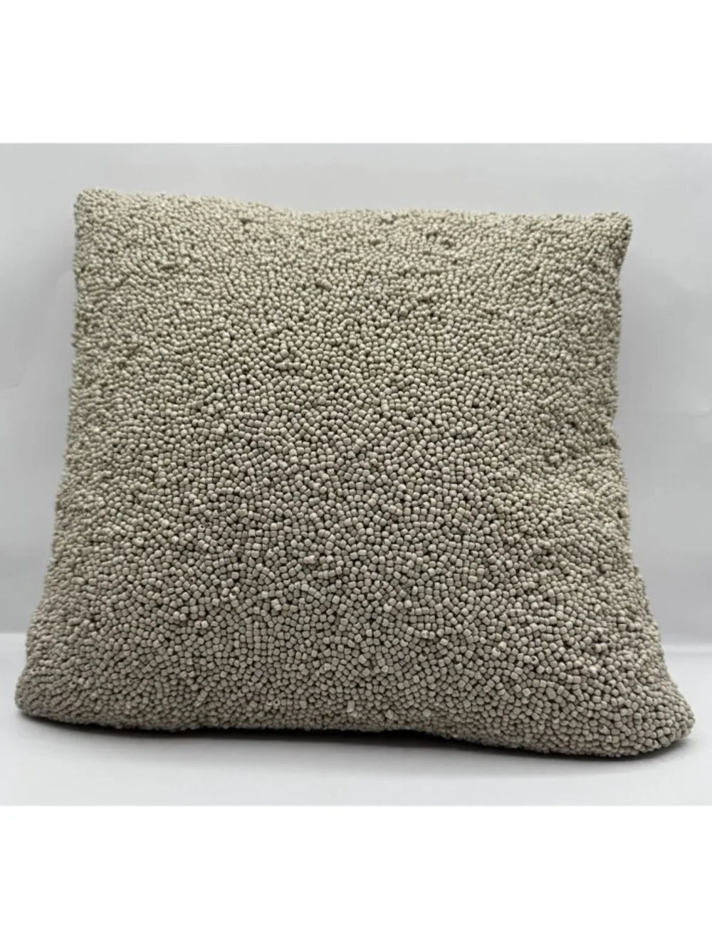 DKNY Home Gridlock Seed Bead Embellished Throw Accent Pillow 12x12 Taupe Tan EUC